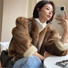 Contrast-cuff Faux-fur Jacket Brown - One Size