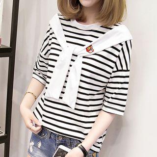 Mock Two Piece Striped Short Sleeve T-shirt