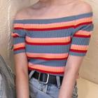 Striped Short-sleeve Knit Top Stripe - Multicolor - One Size