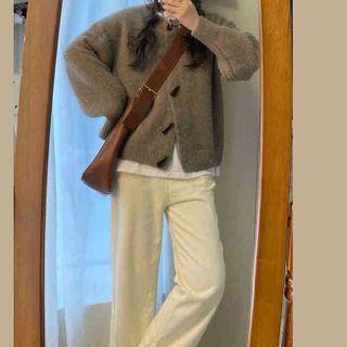 Toggle Knit Jacket / Wide Leg Jeans