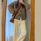 Toggle Knit Jacket / Wide Leg Jeans