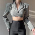 Set: Plain Cropped Camisole Top + Padded Shoulder Cropped Blazer