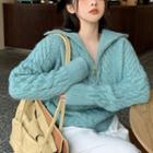 Zipper High-neck Cable-knit Sweater