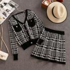 Set: Tweed Cardigan + Skirt Set - Black - One Size