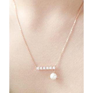 Rhinestone Bar-pendant Chain Necklace
