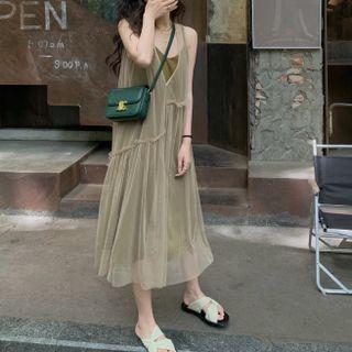 Set Of 2: Mesh + Spaghetti-strap Dress