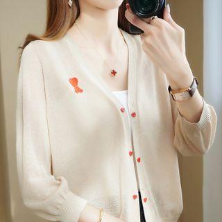3/4-sleeve Heart Accent Cardigan