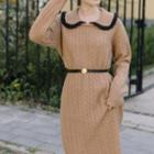 Collared Cable Knit Midi Sweater Dress