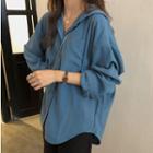 Long-sleeve Hooded Shirt Misty Blue - One Size