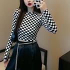 Long-sleeve Checker Print T-shirt Check - Black & White - One Size