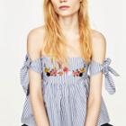 Off-shoulder Striped Embroidery Top