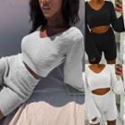 Lounge Set: Fleece Bell Sleeves V-neck Top+ Fleece High Waist Short