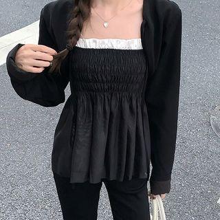 Spaghetti-strap Ruched Top / Plain Cropped Blazer