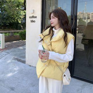 Turtleneck Plain Button-up Padded Vest / Mock-neck Plain Top