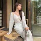 Spaghetti Strap Chiffon Camisole Top / Chiffon Crop Cardigan / High Waist Chiffon Straight Leg Pants