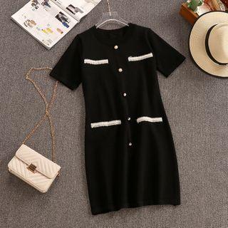 Button Short-sleeve Knit Sheath Dress