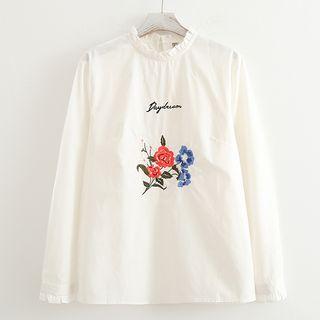 Ruffle Neck Floral Embroidered Blouse