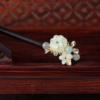 Retro Flower Gemstone Wooden Hair Stick