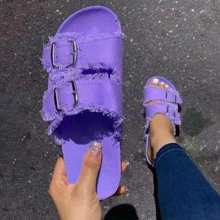Buckled Canvas Slide Sandals