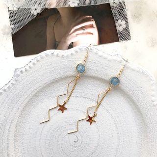 Bead Zigzag Alloy & Star Fringed Earring 01 - Hook Earring - Grayish Blue - One Size