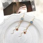 Bead Zigzag Alloy & Star Fringed Earring 01 - Hook Earring - Grayish Blue - One Size