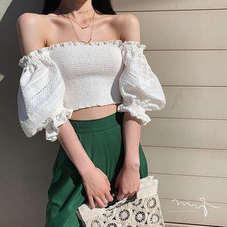 Cold Shoulder Elbow-sleeve Crop Top
