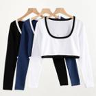 Long-sleeve Cropped Scoop-neck T-shirt