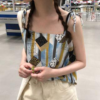 Printed Tie-shoulder Top As Shown In Figure - One Size