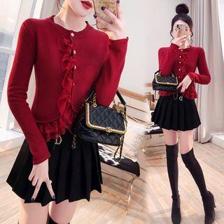 Ruffle Cardigan / Mini Pleated Skirt / Set
