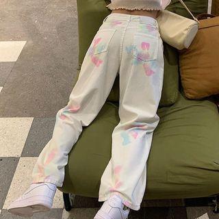 Tie-dye Print Wide Leg Jeans