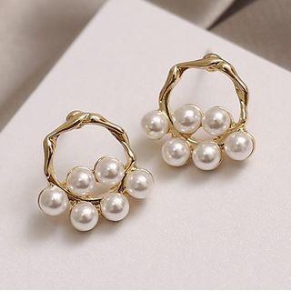 Freshwater Pearl Alloy Hoop Earring