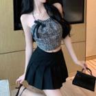 Bow Tweed Camisole Top / A-line Skirt