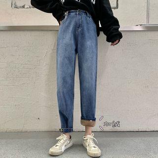 Fleece High-waist Straight-leg Jeans