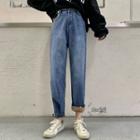 Fleece High-waist Straight-leg Jeans