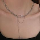 Safety Pin Pendant Layered Alloy Necklace Silver - One Size