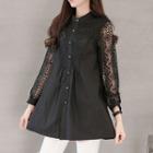 Long-sleeve Lace Paneled Buttoned Top