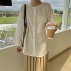 Long-sleeve Blouse / Knit Shawl / Pleated Midi A-line Skirt