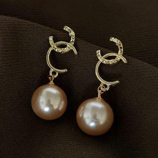 Faux Pearl Alloy Dangle Earring 1 Pair - 1939 - Gold - One Size