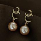 Faux Pearl Alloy Dangle Earring 1 Pair - 1939 - Gold - One Size