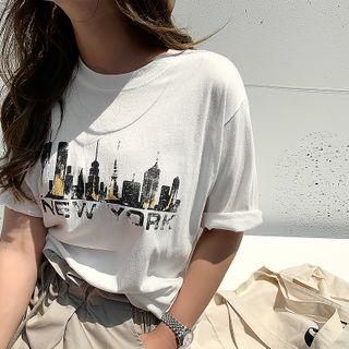 New York Print T-shirt Ivory - One Size