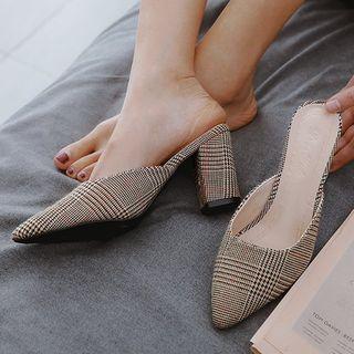 Chunky Heel Houndstooth Mules