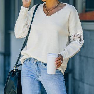 Plain Lace Panel Sweater