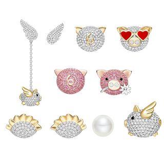 Rhinestone / Faux Pearl Pig Dangle Earring (various Designs)