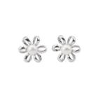 Sterling Silver Simple Elegant Flower Freshwater Pearl Stud Earrings Silver - One Size