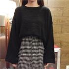 Plain Sweater / Gingham Midi Skirt
