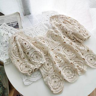 Crochet Puff-sleeve Knit Top