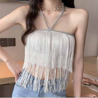 Rhinestone Tassel Cropped Top