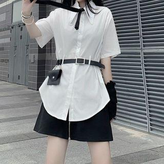Short Sleeve Plain Shirt / Faux Leather Belt