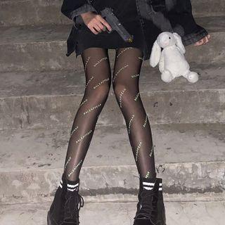 Lettering Mesh Tights Black - One Size