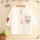 3/4-sleeve Pig Embroidery Hoodie